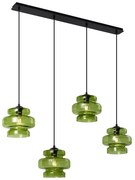 Retro závesná lampa čierna so zeleným sklom 4-svetlá - Denise