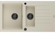 Mexen Matias granitový 1,5-komorový drez s odkvapkávačom 900 x 505 mm, Béžová, Sifón Čierna - 6502901505-69-B