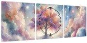 Obraz – Strom života v oblakoch (s hodinami) (90x30 cm)