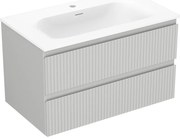 Mexen Rivel, kúpeľňová skrinka 80 cm s umývadlom Vela, 2 zásuvky, drážkovaná, sivá matná/biela, 91A20-08047-2-BFF62-W23M01