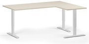 Výškovo nastaviteľný stôl, 180x140 cm, 3 motory, L/P, biela podnož, breza