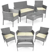 Set záhradného nábytku z technoratanu, lavica, stôl, stoličky, sivá, MultiGarden