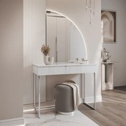 TOALETNÝ STOLÍK NESSIE BIELY PRAVÝ + STRIEBORNÝ PODSTAVEC + ZRKADLO POLMESIAC