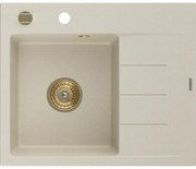 Mexen Ben, 1-komorový granitový drez 600x500x190 mm, ľavý + zlatý sifón, béžová, 6522605000-69-G