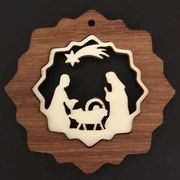 AMADEA Drevená ozdoba z masívu s vkladom - vločka s betlehemom 7 cm