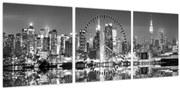 Obraz - New York, čiernobiely (s hodinami) (90x30 cm)