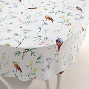 Biante Bavlnený oválny obrus Sandra SA-392 Lúčne kvietky s vtáčikmi 50x100 cm