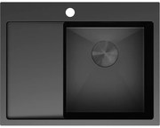 Mexen Exar, 1-komorový nerezový drez s odkvapkávačom, pravý, 620 x 480 mm, čierna, 6432621005P-70
