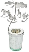 Strieborný točiaci svietnik na čajovku s hojdacími koníkmi Ringi - Ø 8*17 cm
