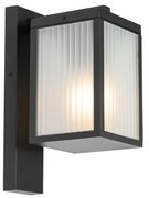 Vonkajšia nástenná lampa čierna s rebrovaným sklom IP44 - Charlois
