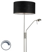Stojacia lampa oceľová a čierna s nastaviteľným ramenom na čítanie - Luxor