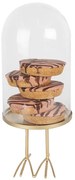 Zlatý podnos na kurích nôžkach so skleneným poklopom - Ø 13*30 cm