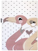 Detský kusový koberec Petit Flamingos hearts cream, 160x220, ružová, detská izba, Dywany Łuszczów
