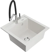 Mexen Vito, 1-komorový granitový drez 520x490x210 mm, drezová batéria Duo, biela, 6503-20-671701-07