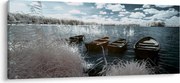 Obraz - Drevené loďky na jazere (120x50 cm)