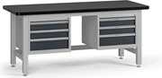 Pracovný stôl do dielne G4 s 2 závesnými boxami na náradie, MDF + PVC doska, 6 zásuviek, 1800 x 750 x 800 mm, grafit