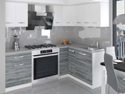 Kuchynská linka Belini 300 cm biely mat / šedý antracit Glamour Wood s pracovnou doskou Armin3  TOR ARMIN3/1/WT/WTGW1/0/U