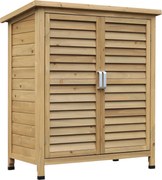 Outsunny Drevený Záhradný Úložný Štít 87x46,5x96,5 cm s 2 Vnútornými Policami, 2 Vetracími Dverami a Šikmou Strechou na Prírodnú Terasu | Aosom