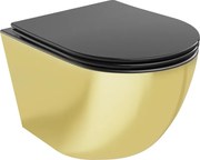 Mexen Lena WC misa Rimless s doskou so spomaleným zostupom slim, duroplast, čierna matná/zlatá - 30224076
