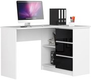 Rohový kancelársky stôl B16 124 cm pravý, biely / čierny lesk