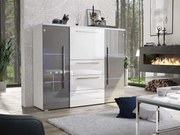 KOMODA BEATE LED ŠEDÁ + BIELE ZÁSUVKY VYSOKÝ LESK 136 cm