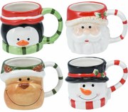 Súprava 4 vianočných keramických hrnčekov 250–280 ml