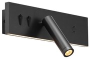 Moderné nástenné svietidlo čierne nastaviteľné s USB-C vrátane LED - Modric