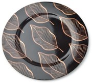 Dekorativní podtalíř BLANCHE III 33 cm černý se zlatými listy