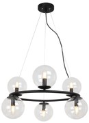 Závesné svietidlo Paris, 6x číre sklenené tienidlo, B, O