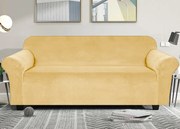 Elastický plyšový poťah na trojmiestnu pohovku BestBerg / svetlo žltá