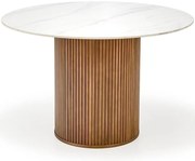 Stôl Bruno 120 ceramika/drevo – biela mramor/orech