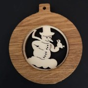 AMADEA Drevená ozdoba z masívu s vkladom - guľa so snehuliakom 8 cm