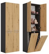 Kúpeľňová skrinka s košom na bielizeň ATSO 2 - dub artisan / antracitová