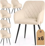 Sada šiestich jedálenských stoličiek VELTO zamatové, béžové / čierne nohy (6 ks)