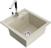 Mexen Vito, 1-komorový granitový drez 520x490x210 mm, chrómová batéria Rita, béžová, 6503-69-670300-00