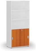 Kombinovaná kancelárska skriňa PRIMO WHITE, zasúvacie dvere na 2 poschodia, 800 x 420 x 1781 mm, biela/čerešňa