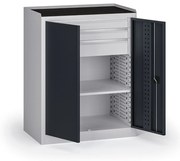 Dielenská skriňa nízka na náradie KOVOS, 1 police, 3 zásuvky, 950 x 600 x 1180 mm, grafit