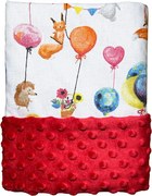 Deka Zvieratká na balónikoch/minky červená 60x70 cm – detská deka s veselým motívom