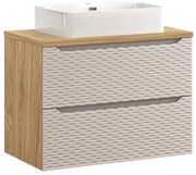 Závesná skrinka Ocean Trust s doskou a umývadlom 80 cm béžová/dub olejovaný