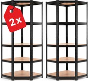 Akcia 2x Regál 180x90x40 cm rohový lakovaný 5-polícový, nosnosť 875 kg - čierny - 2ks