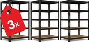 Akcia 3x Regál 216x120x50 cm profesionálny 5-policový, nosnosť 200 kg - čierny