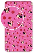 Ružová napínacia bavlnená detská plachta 90x200 cm Minnie "Hearts" – Jerry Fabrics