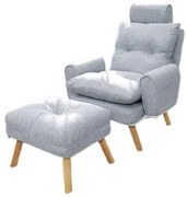 Relaxačné kreslo Boris svetlo sivé s taburetkou