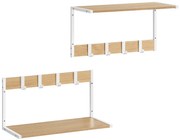 Nástenná polica s háčikmi VELORY sada 2 ks 50x24,2 cm, biela/dub sonoma