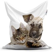 Sedací vak Classic mačička a šteniatko - detský, béžová / biela