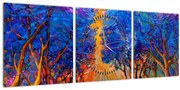 Obraz - jesenné koruny stromov, moderný impresionizmus (s hodinami) (90x30 cm)