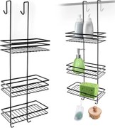 VILDE Závesná poschodová polička do sprchy, čierna, 25 x 20 x 78,5 cm