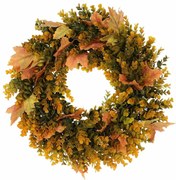 Jesenný veniec umelý Eucalyptus a javorové listy, pr. 40 cm, oranžovo-zelená