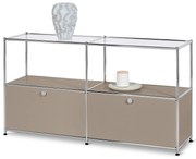 Kovová odkladacia skrinka »CN3« s 2 výklopnými dvierkami a sklenými poličkami, tmavošedá