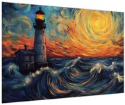 Obraz - Maják vo vlnách (90x60 cm)